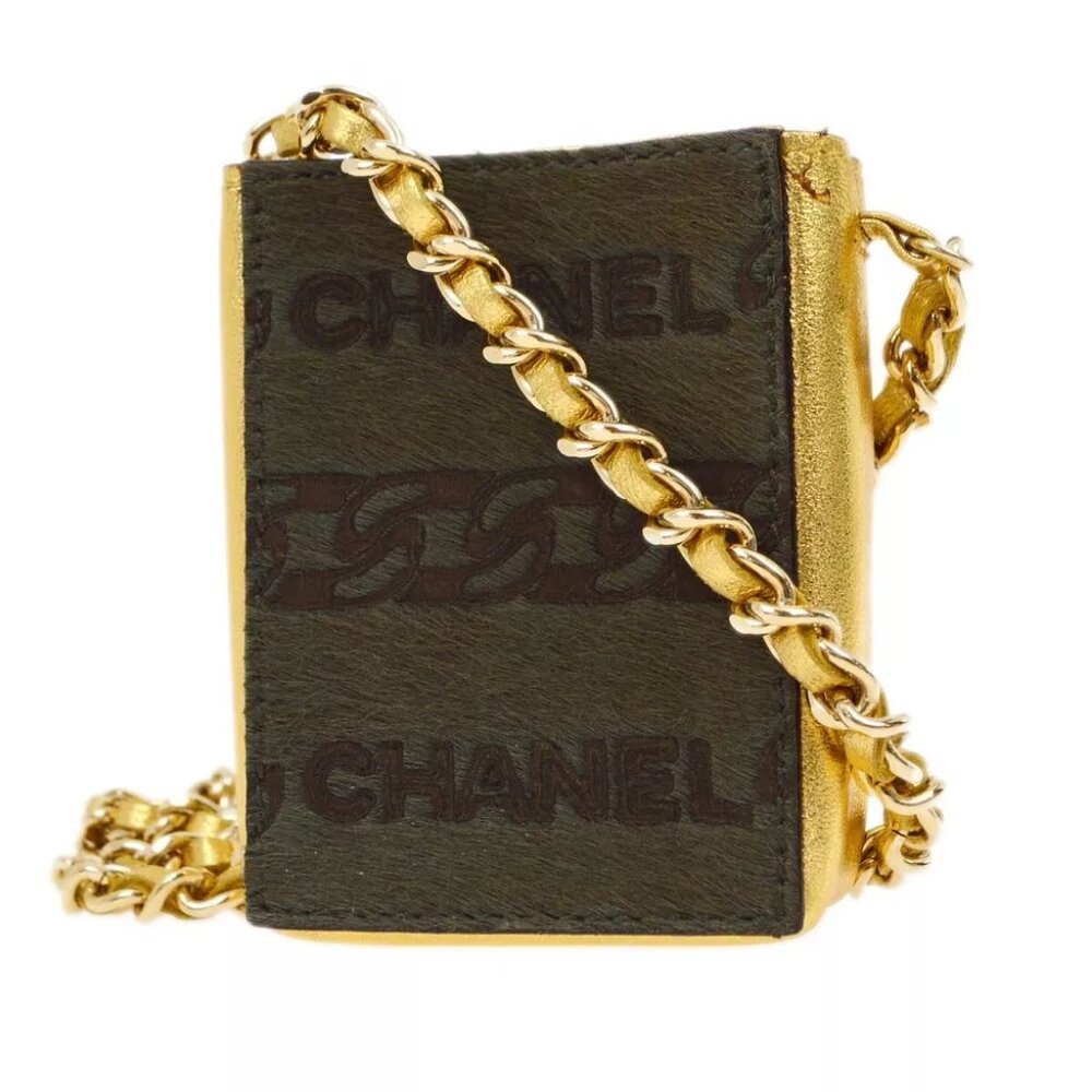 Chanel Khaki Chain Shoulder Cigarette Case Small Good - Picture 2 of 8